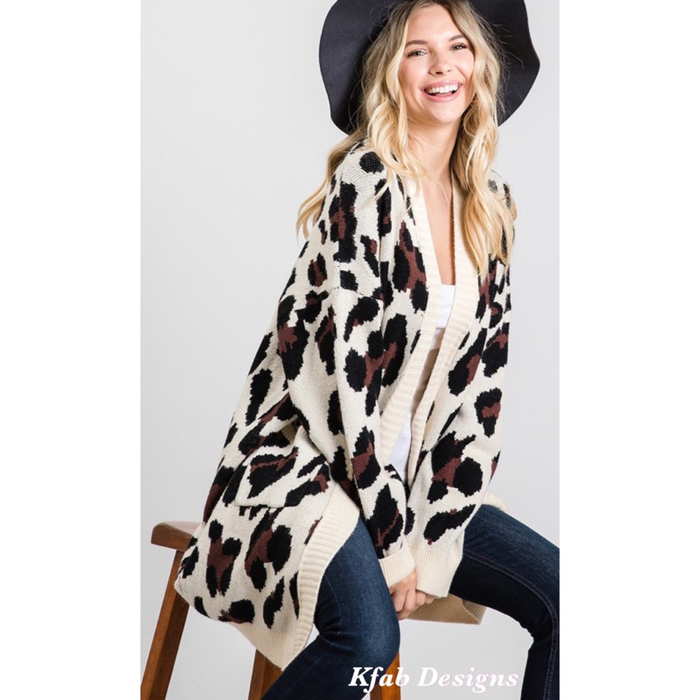 ❤️LAST! Luxe Leopard Print Pocket Sweater Cardigan - Picture 3 of 8